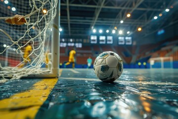 Poster - A soccer ball sitting in front of an open goal, ideal for sports-related designs and illustrations