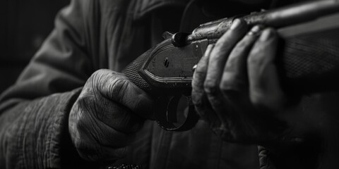 Poster - A close-up shot of someone holding a handgun