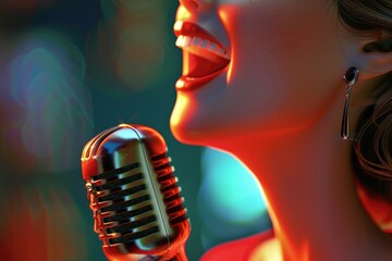 Poster - A person holding a microphone, suitable for music, speech or presentation related concepts