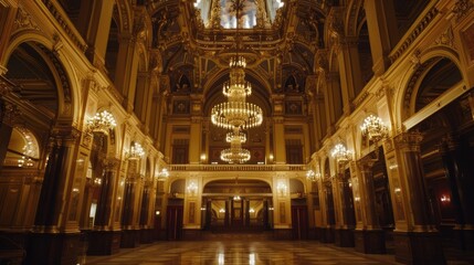 Aufkleber - A luxurious ballroom with a grand chandelier and multiple smaller ones, perfect for formal events or upscale settings