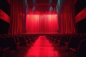Poster - A empty theater with red curtains and chairs