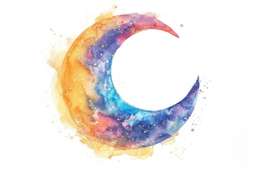 Aufkleber - A soft and serene watercolor painting of a half moon against a blue sky