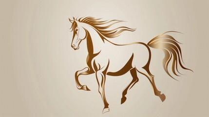Aufkleber - A horse in motion, galloping against a beige background