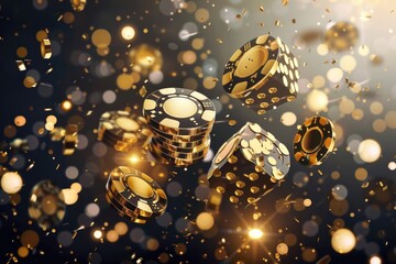 Poster - A pile of shiny gold casino chips falling from the sky