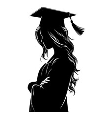 silhouette of a woman in a graduation hat, woman wearing graduation dress illustration , graduating student girl 