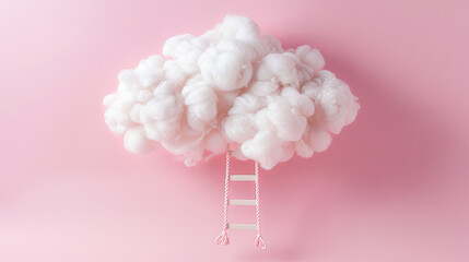 Aufkleber - A ladder leading up to a cloud on a pink background, symbolizing creativity or aspiration. Generative AI