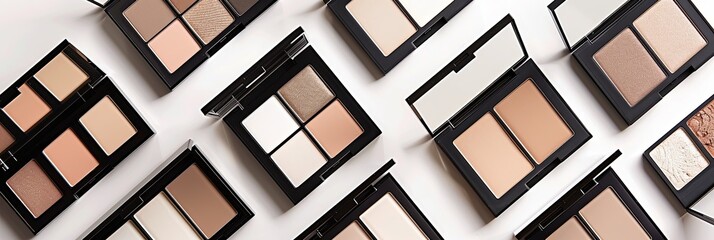 Aufkleber - A collection of makeup palettes and highlighters arranged on a white background. Generative AI