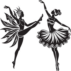 Wall Mural - silhouette of a ballerina dancing  black and white illustration 