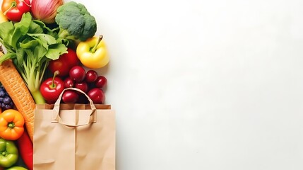 Wall Mural - bag with vegetables  white background