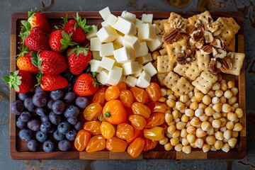 Wall Mural - wooden tray filled with different types nuts and fruit