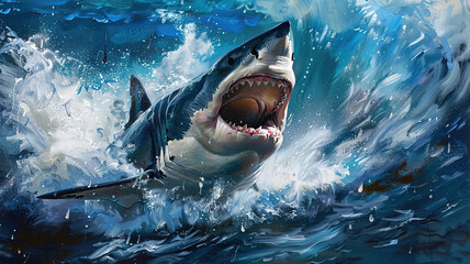 Wall Mural - Glorious A cartoon shark with a shark head and teeth showing