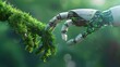 © Elchin Abilov - Exploring the convergence of nature and technology, a 3D rendering showcases robot and human hands, one adorned with grass, symbolizing unity and cooperation.