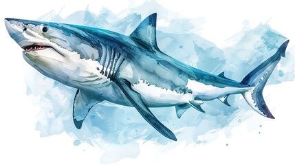 Spectacular Glorious Watercolor shark illustration