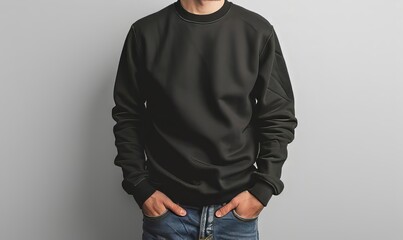 Wall Mural - Black Sweater Man Mockup Template