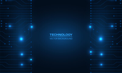 Poster - Abstract dark blue technology banner with circuit board. Digital technology futuristic dark blue vector concept background.