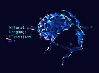 Poster - illustration of ai brain and face with dot and line. big data, technology, data transfer, large lang