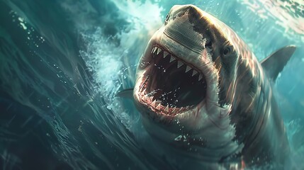 Wall Mural - Amazing Sharks Unleashed AdrenalinePumping Action in the Open Ocean