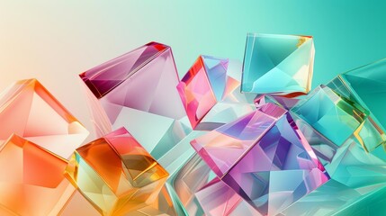 Canvas Print - Clear soft mint green background with a closeup of an abstract composition featuring rainbowcolored geometric shapes, creating a refreshing and lively scene