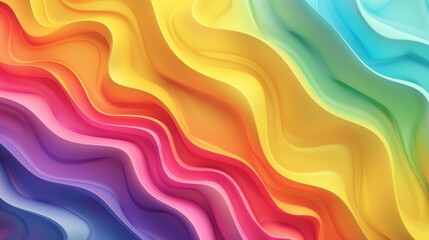 Canvas Print - Gentle pastel yellow backdrop with a 3D abstract featuring vivid rainbow geometric waves, ideal for a cheerful and dynamic visual impact