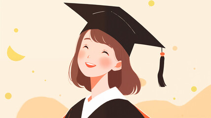 Wall Mural - Hand drawn cartoon graduation girl illustration	
