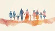 © Lull - Watercolor family holding hands together. Colorful watercolor silhouette of a large family holding hands together, symbolizing unity, love, and support.