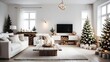 © QasimAli - Stylish Christmas scandinavian minimalistic interior with white decor.