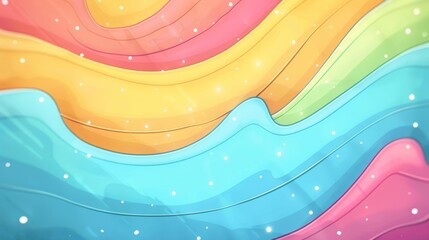 Sticker - Gentle pastel yellow backdrop with a 3D abstract featuring vivid rainbow geometric waves, ideal for a cheerful and dynamic visual impact