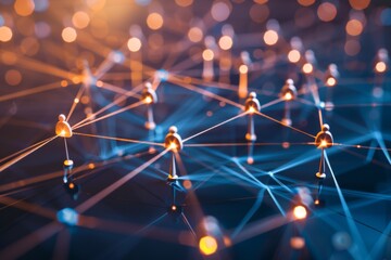 Fototapete - Futuristic abstract image visualizing connectivity with glowing network nodes and interconnected lines on a dark background