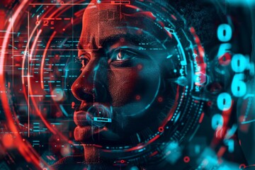 Fototapete - A visually striking image with a futuristic red and blue circuit design, embodying themes of advanced technology and connectivity