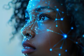 Poster - An abstract image displaying a blend of blurred lights and fiber optics with a serene blue tone