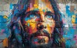 © jaykoppelman - A colorful street art mural of a Jesus with abstract patterns