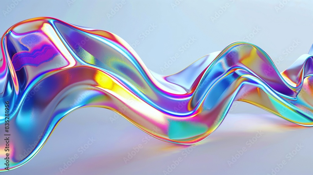 Abstract flowing iridescent ribbon with vivid colors and smooth curves ...