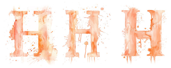 Wall Mural - Ai Generated Art Watercolor Set of Multiple Different Pastel Capital H Letters In Peach Orange Colors On a White Background