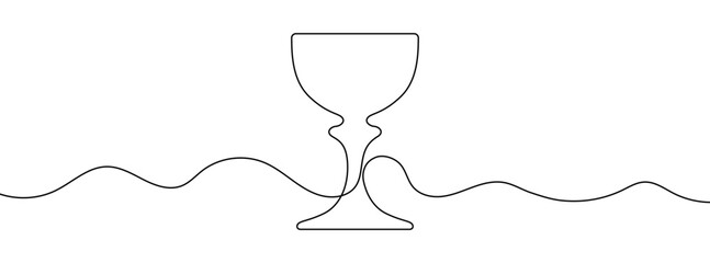 Wall Mural - Continuous editable line drawing of holy grail. One line drawing background. Vector illustration. Single line church communion cup icon.