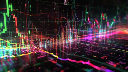 Poster - A computer screen displaying a dynamic array of colorful lines, creating a visually stimulating pattern.
