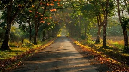 Wall Mural - a beautiful road in between the farms of a village