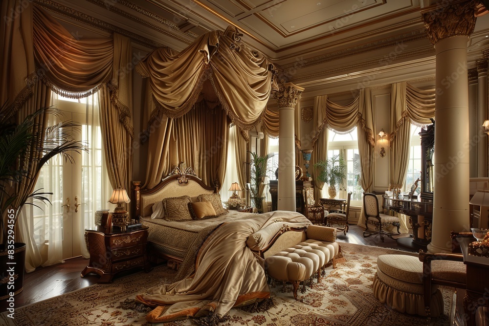 Indulge in the timeless beauty of a classic American bedroom, adorned ...