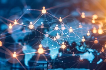 Poster - Intricate network of connected nodes and lines on a dark blue background symbolizing connectivity