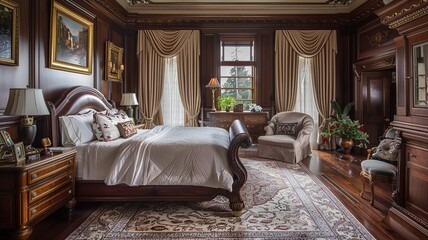 Wall Mural - Indulge in the timeless beauty of a classic American bedroom, adorned with traditional furniture pieces, elegant detailing, and a touch of nostalgia