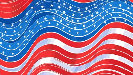 Wall Mural - A red, white and blue background with an American flag pattern The design includes wavy lines in bright colors, creating a sense of movement and energy Generative AI