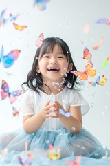 Canvas Print - a little girl with colorful butterflies