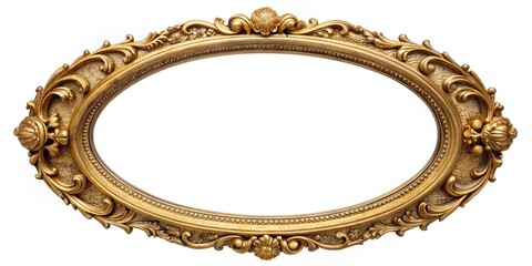 Wall Mural - Antique oval gold picture mirror frame isolated on background, antique, vintage, round, oval, gold, ornate, decorative, frame, mirror, isolated,elegant, classic, luxury, retro, design