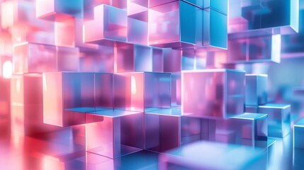 Wall Mural - Abstract 3D cube illustration with a soft color palette, emphasizing modern technology and clean, simple details in a digital concept