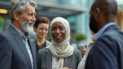 Wall Mural - Multiracial Business Colleagues Engaging in Outdoor Conversation