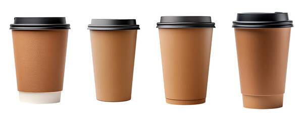 Canvas Print - Collection set of Blank brown coffee paper cup isolated on transparent background