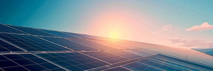 Solar Panels in Sunny Field Generating Clean Energy