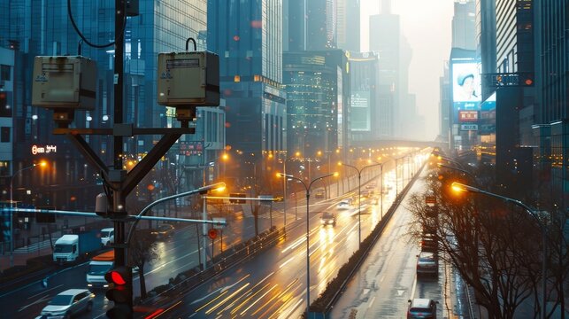 Modern Technology Concept: Implementing an AI - enhanced public surveillance system in a smart city