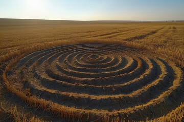 Poster - a large, precise, and unexplained circular formation on the ground. concept of crop circles and anci