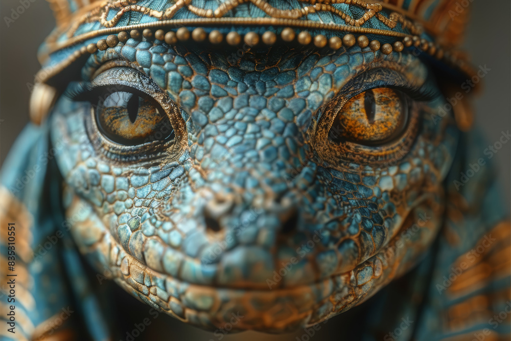 Ancient depictions of creatures with reptilian features worshipped as gods. Concept of mythology and extraterrestrial beings. Generative Ai.