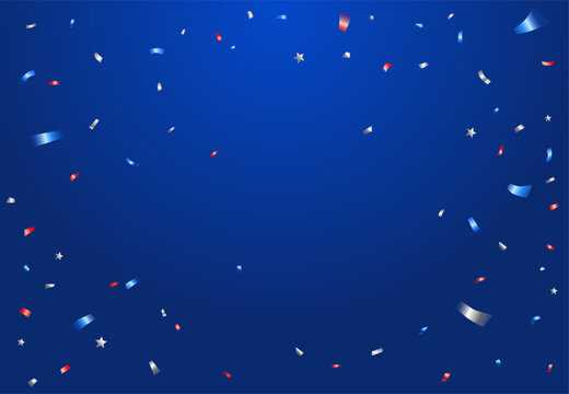 Confetti blue background in vector. Red, blue and white colors. Place for text